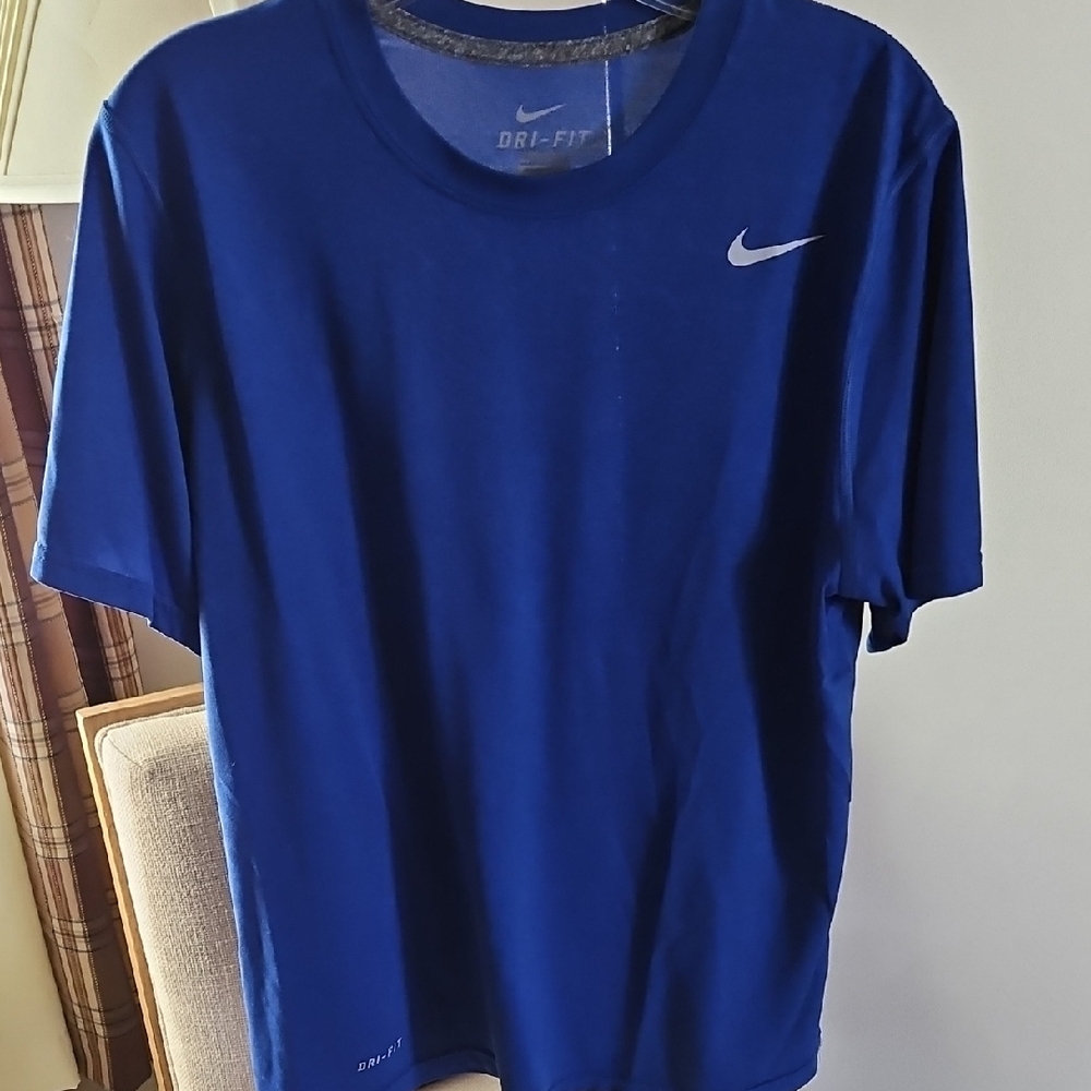 Nike Dri-FIT Short Sleeve Tee in Royal Blue with White Swoosh